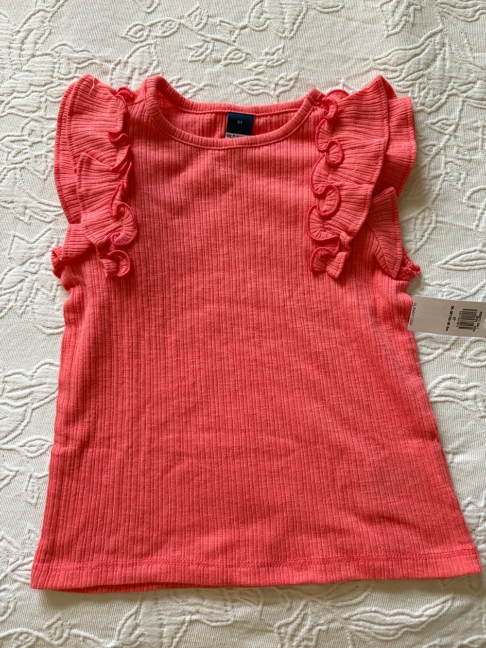 Old Navy Girls Coral Ribbed Tank with Ruffle Sleeves new 3T